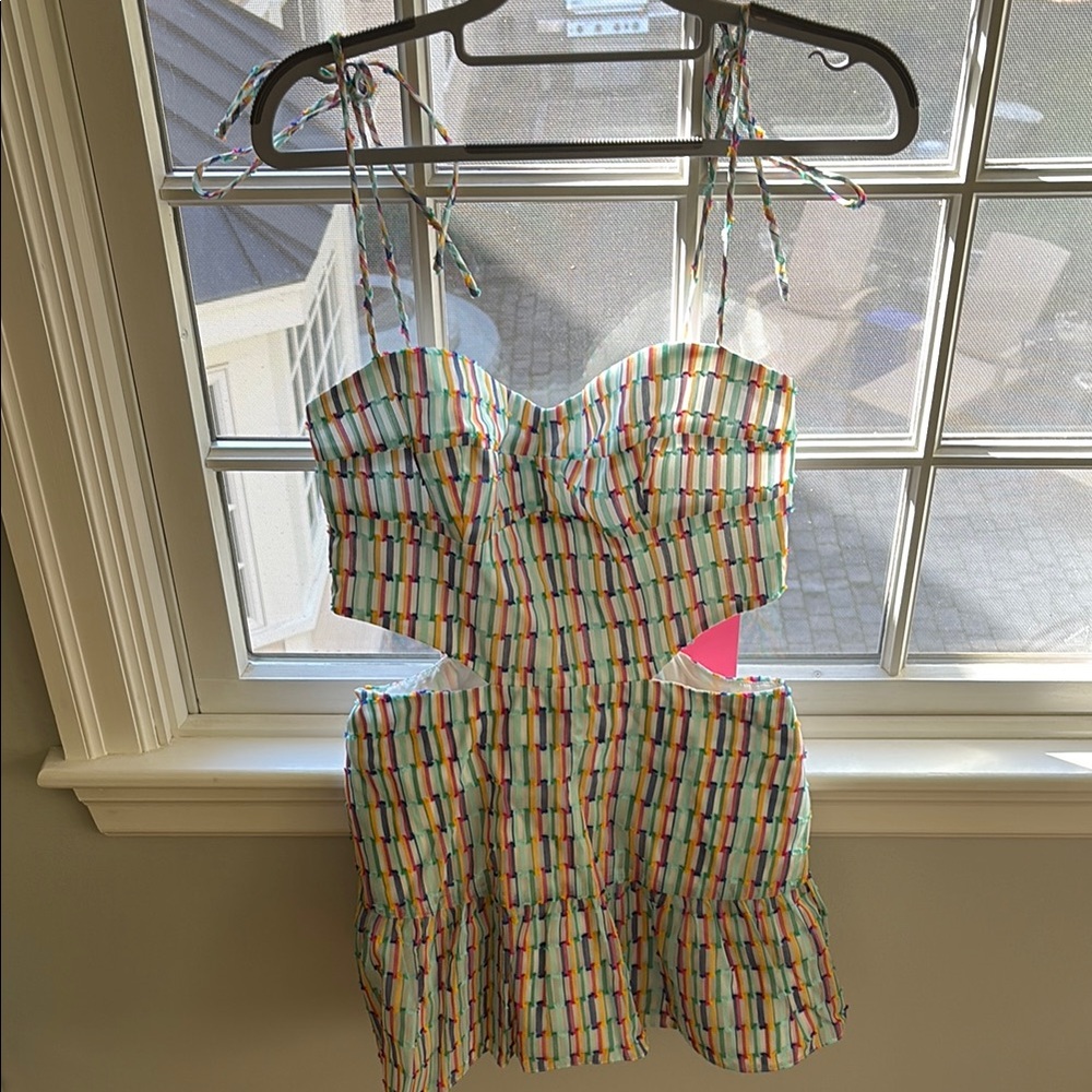 AMANDA UPRICHARD Striped Multicolor Cutout romper